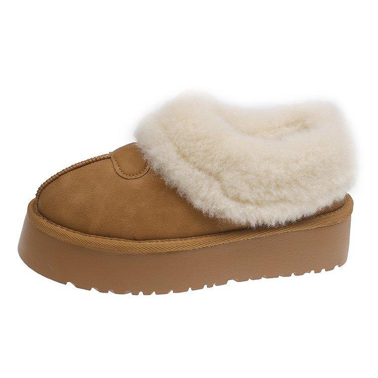 Thick-soled Snow Boots, Piled and Thickened One-pedal Low-top Cotton Shoes 2025 New Winter Fluffy Shoes, Bread Shoes