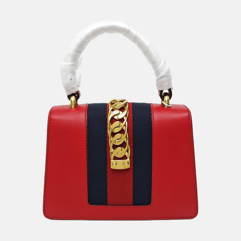 [Pre-Owned] Sylvie Gold Buckle Striped Webbing Leather Mini Shoulder Crossbody Bag - Very Good #1FGBFDS