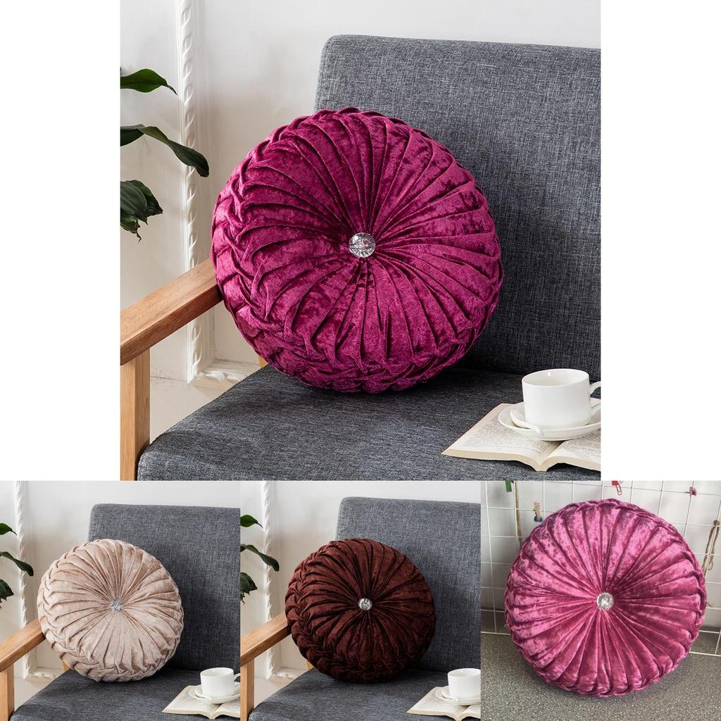 Luxurious Round Velvet Pumpkin Cushion With Charming Pleated Design And Soft Touch