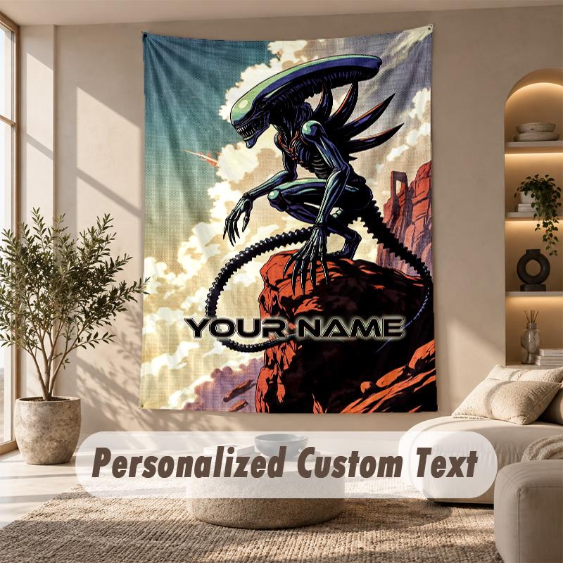 Tapestry Custom Name Text, Wall Hanging Tapestry Home Room DecorAlien Xenomorph