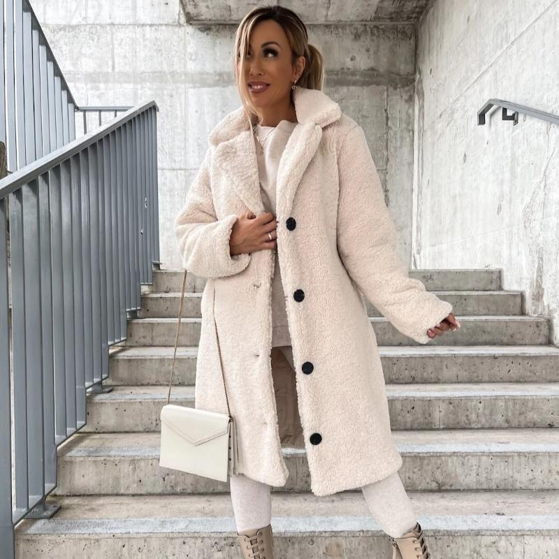 Toamnă și iarnă groasă cu mânecă lungă cu revere jachetă damă plus size fleece din pluș paltoane lungi calde femei lejer casual jachete solide pentru femei 24959