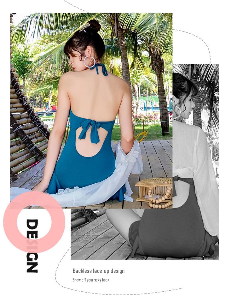 Elegantní zeštíhlující dvoudílné plavky: Zakrývající břicho, konzervativní vílí styl na pláž nebo do horkých pramenů