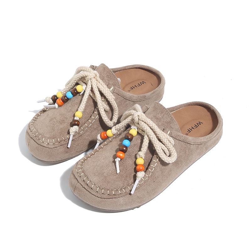 Retro kangaroo shoes Korean lace-up cool slippers 2025 summer new versatile cool slippers versatile thick-soled cool slippers