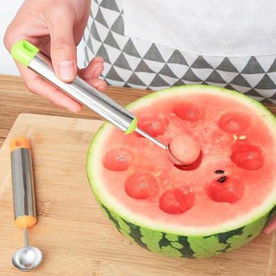 3 יח'/סט סט כלי פירות מנירוסטה כף לחיתוך כדורי אבטיח, מסיר ליבת תפוח, סכין לגילוף פירות, כלי להפרדת ציפת פירות