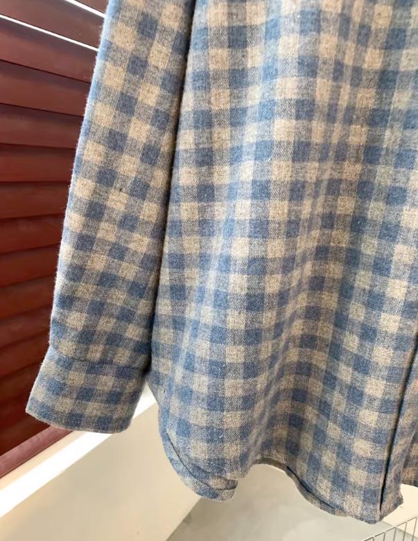 Blauw Ruitjes Hart Geborduurd Dik Katoen Lange Mouwen Shirt - Nieuwe Winter Collectie