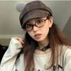 Japanese Brown Beret Female Autumn Leather Art Painter Hat Retro Newsboy Hat Slim British Octagonal Hat