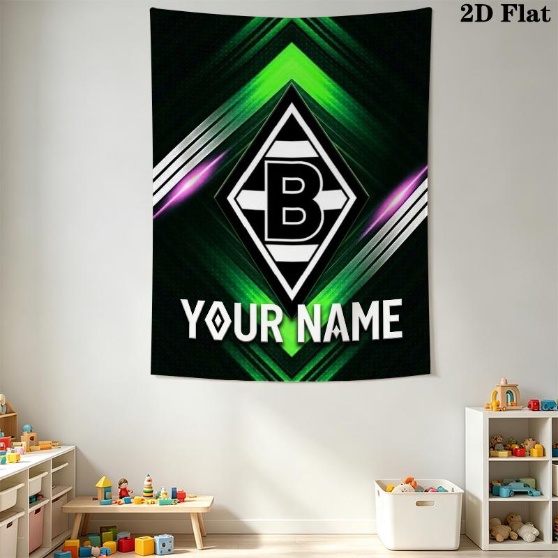 Custom Name Borussia Mönchengladbach Wall Tapestry Aesthetic Wall Hanging Printed Fabric Blanket Decorative Tapestries for Bedroom Living Room Home De