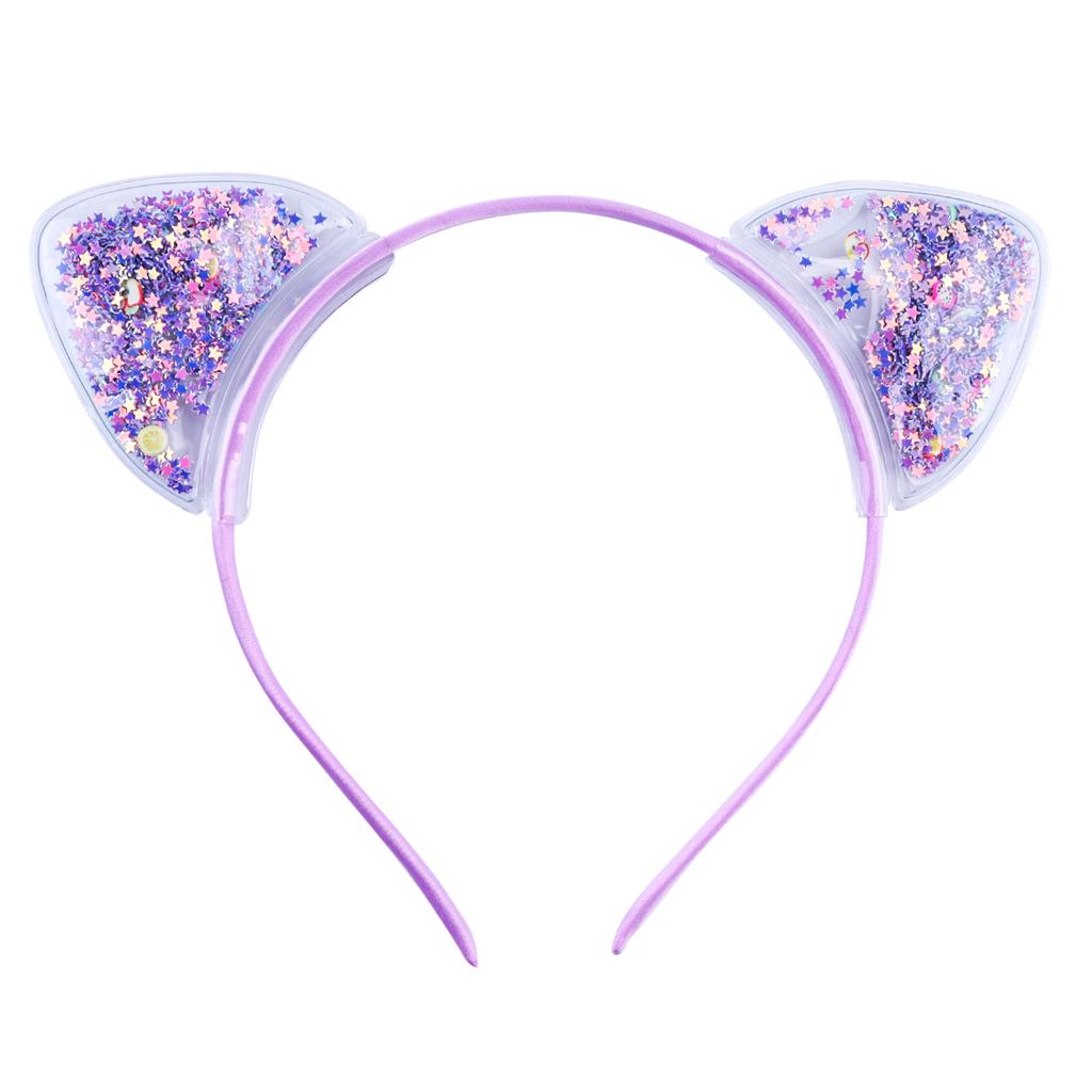 Čelenka s kočičími oušky pro dívky Průhledná flitrová s tekutým pískem Vlasové obruče Roztomilé vlasové doplňky pro každodenní nošení, na párty, cosplay