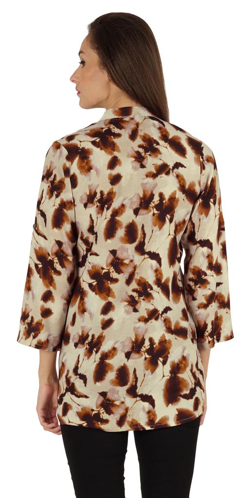 Bimba Button Down Tunic Casual Printed 3 4th Sleeves Loose Fit Rayon Tunic Long Shirt Top For