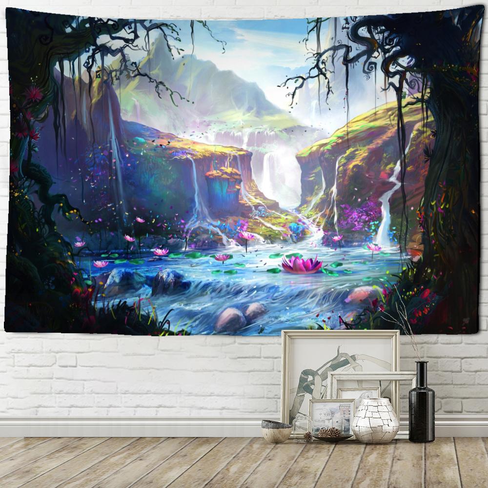 Cartoon Traum Lotus Wandteppich Hängen Kawayi Landschaft Hippie Tapies Einfache Mädchen Schlafsaal Wohnkultur