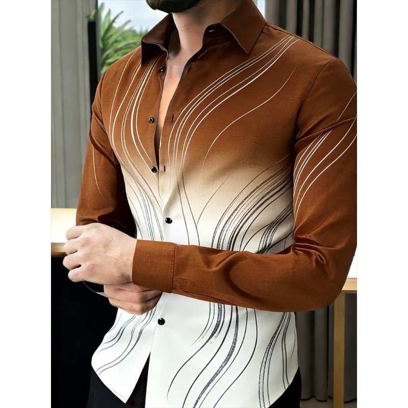 New Men's 11 Color 3D Printed Shirt with High-quality Gradient Pattern, Casual and Fashionable Long Sleeved Lapel Shirt