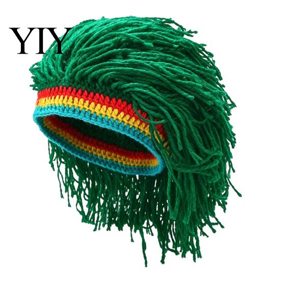 Jungen und Mädchen Hip Hop Kappe Stil Hut, Einteilige Rastazopf Perücke Gestrickte Musikfestival Hut Kappe, für Partys Festivals Halloween Tägliche Kleidung Party Kostüm