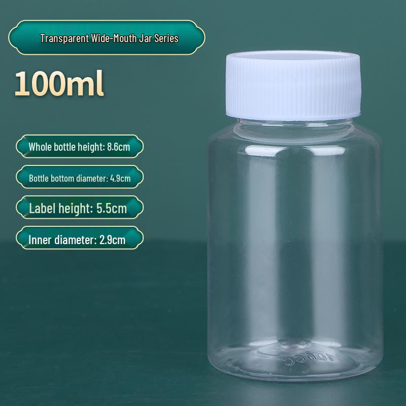 30, 50, 100ml Wide-Mouth Transparent Plastic Bottles with Lids for Samples