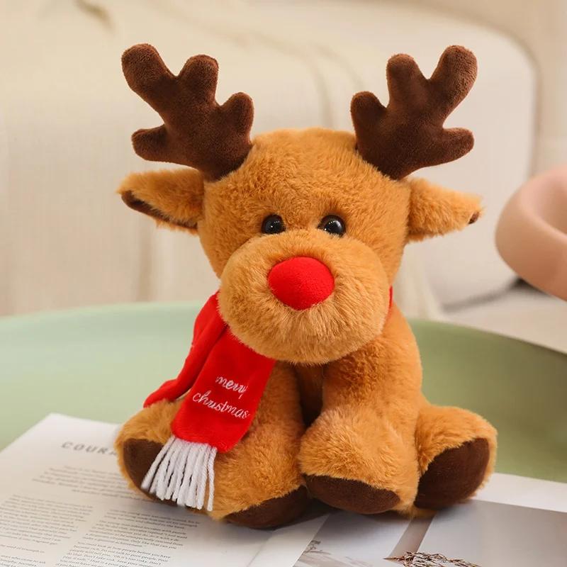 Lovely Cartoon Christmas Scarf Deer Soft Stuffed Simulation Elk Doll Plush Toy Decoration Girl Boy Birthday Christmas Best Gift