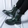 Herrenstiefel PU Schwarz Grün Große Zehe Dicke Sohle Abriebfeste Stiefel Business Marke Chelsea Boots Größe 38-45 Herrenstiefel