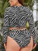2025 Print 2 Piece Plus Size Bikini Set Women Long SLeeve Large Big Swimsuit Hollow High Waist Chubby Lady Curvy Bathing Suit