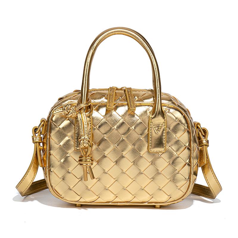 Exquisite and Versatile Bowling Pillow Bag, Casual Hand-held Women's Bag, Hand-woven Camera Bag, and Niche Single-shoulder Crossbody Bag