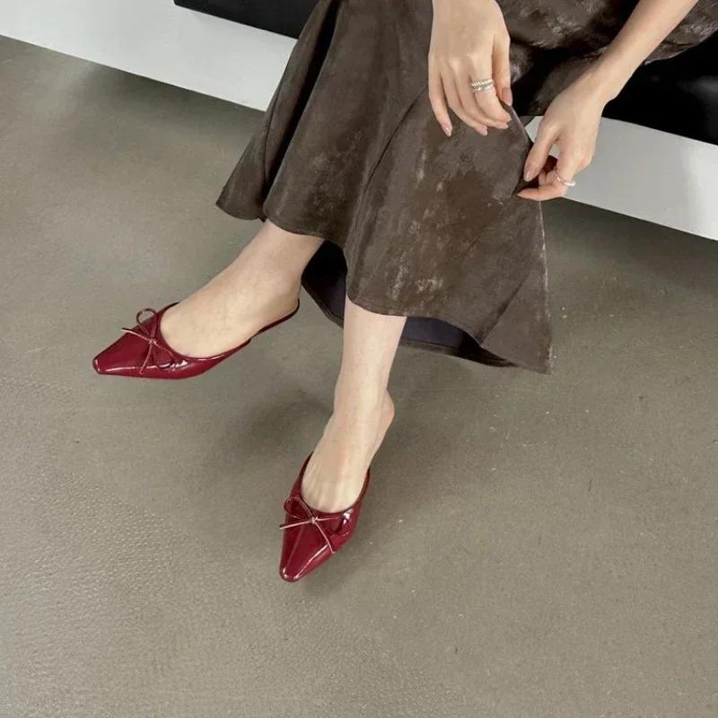 Fashion Butterfly-Knot Ladies Thin Heels Shoes Pointed Toe Pumps Slides Footwear Women Medium Heels Female Slippers Mules