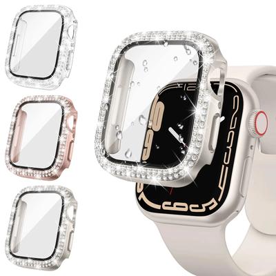 Glass+Diamond Cover For Apple Watch Case 40mm 44mm 41mm 45mm 38mm 42mm Bling Bumper Protector iWatch Series 9 3 5 6 7 8 Se Case