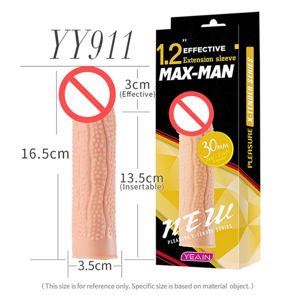 Reusable Penis Sleeve Extender Realistic Penis Condom Silicone Extension Sex Toy for Men Cock Enlarger Condom Sheath Delay