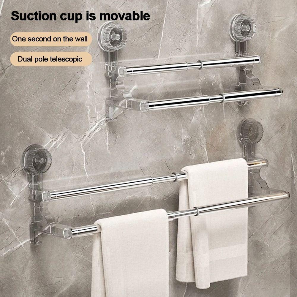 1Pcs 36-120cm Wall Towel Rack Double Layer Rod Kitchen Bathroom Shelf Self-adhesive Storage Rack