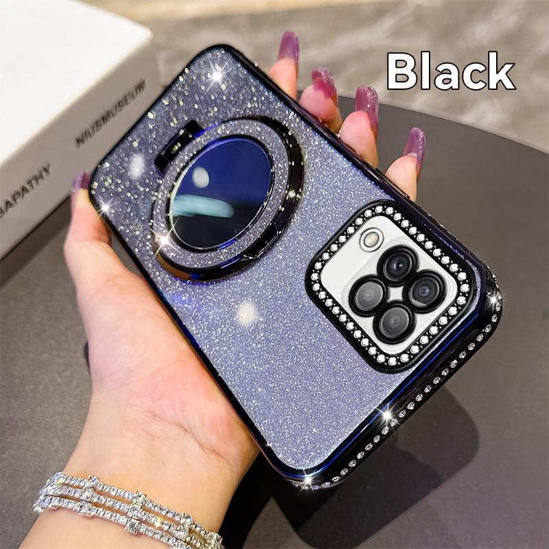 KEYSION Luxury Glitter Jewelled Magnetic Phone Case for Samsung Galaxy A22 A22S 5G A12 M12 Makeup Mirror Stand Shockproof Cover