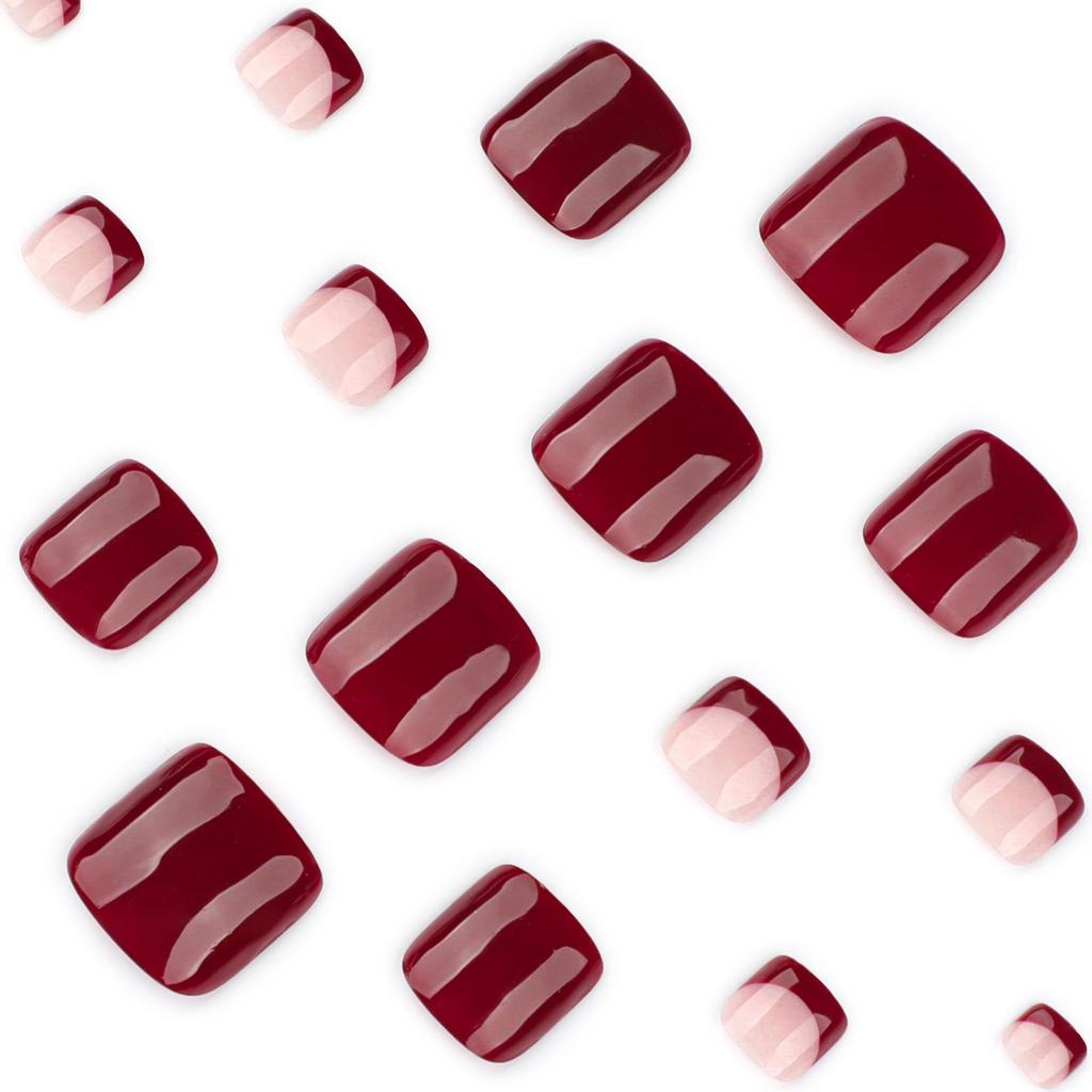 Red Short Square Press-on Nails for Hands & Feet - French Nail Art