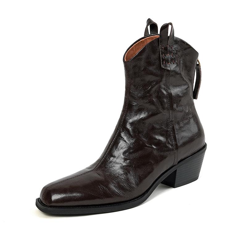 2024 Новые осенние женские сапоги с квадратным носком и толстым каблуком для женщин зимние ботильоны из натуральной кожи ботинки челси ковбойские сапоги 39 коричневый 13900₽