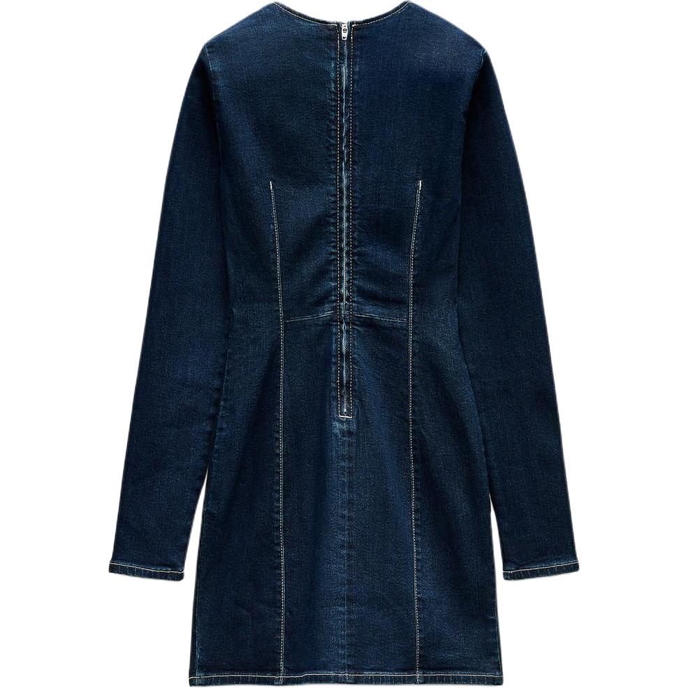 Zara Jednoduché džínové šaty s krátkým rukávem a kulatým výstřihem Dámské šaty Indigo 04365282-35