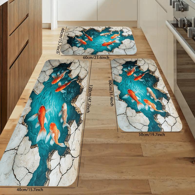 Surreal 3D Fish Area Rug – Illusionary Depth Floor Mat for Kitchen  Dining, Machine-Washable Modern Home Decor Polyester