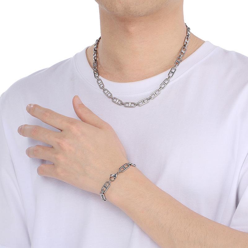 Hipster Hip Hop Japanische Kette Herren Halskette, Beliebtes Persönlichkeitsdesign Schweinenase Kette Armband Set Accessoires