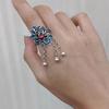 S925 Sterling Silver Cloisonné Lotus Ring: Blue Retro Chinese Style Ethnic Jewelry