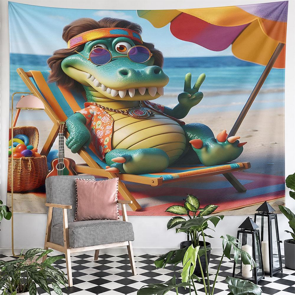 Colorful Beach Gecko Relaxing Scene Pattern Wall Hanging Tapestry Decorative Tapestry Home Decor for Bedroom and Living Room
