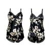 New ice silk printing breathable thin shorts women's homewear imitation silk suspender top sexy pajamas 188