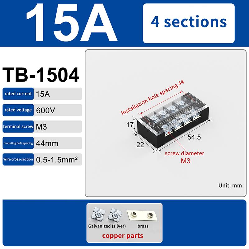 1Pcs Dual Row Barrier Screw Terminal Block Wire Connector 15A 600V For Tb Series 3 4 5 6 8 10 12 15 Positions Ways