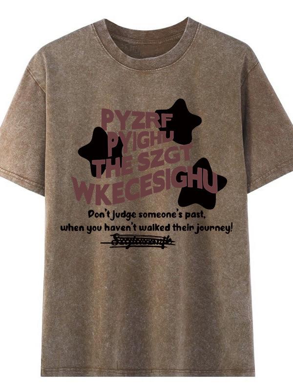 Women's Retro Washed Distressed Cotton Short-Sleeve T-shirt, Summer Style, Loose Fit with Graphic Print