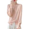 Ruffled Hem Knit Lace Long-Sleeve Spring Top, Fashionable for Outdoor Wear