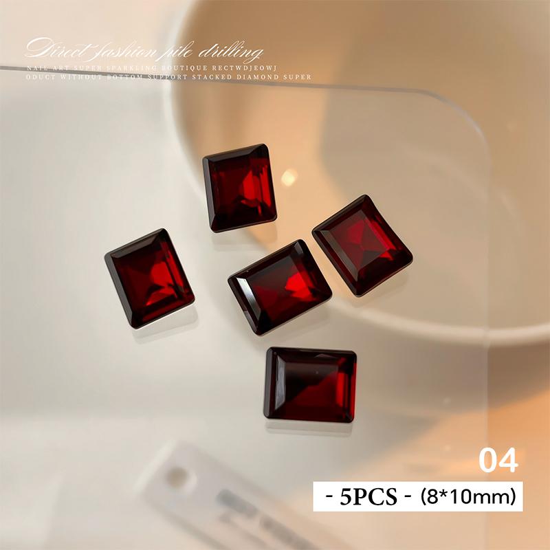 5 Pcs Red Nail Gems Pointed Bottom Rhinestones Multiple Shapes Nail Crystal Diamond Mixed Luxury Glass Rhinestones Charms Decor
