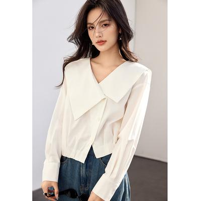 High-end Temperament Irregular Navy Collar Design Sense White Shirt Women's 2024 Spring and Autumn Long-sleeved Thin Shirt