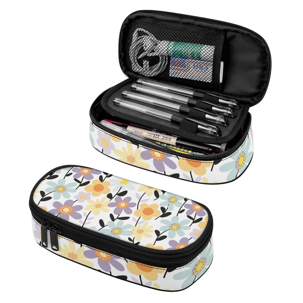 Pen Case Casual Spacious Storage 300D Polyester Smooth Zipper with Mesh Pocket Removable Divider and Pen Slots for Students