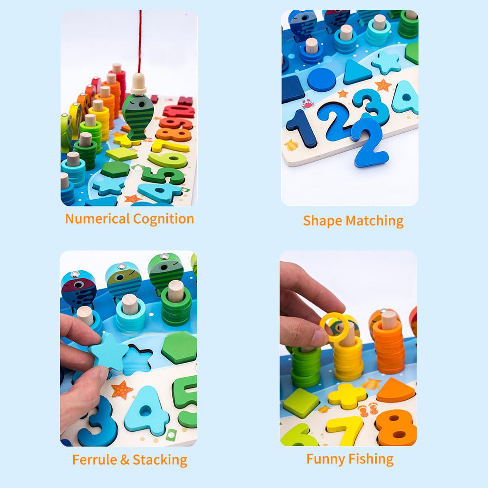 Children s Magnetic Fishing Toy Early Education Logarithmic Board Wooden Number Puzzle Shape Sorting for Kids Toddlers