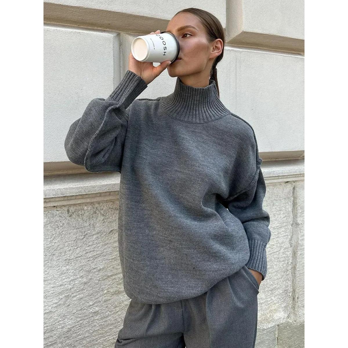 

VAYLA Autumn Winter Women s Solid Color Knitted Turtleneck Sweater Female Warm FashionThick Loose Casual Pullovers L темно-серого