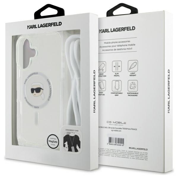 Karl Lagerfeld Klhmp16Shckhnt Iphone 16  6.1 Hardcase Transparent Crossbody Iml Karl Head Magsafe