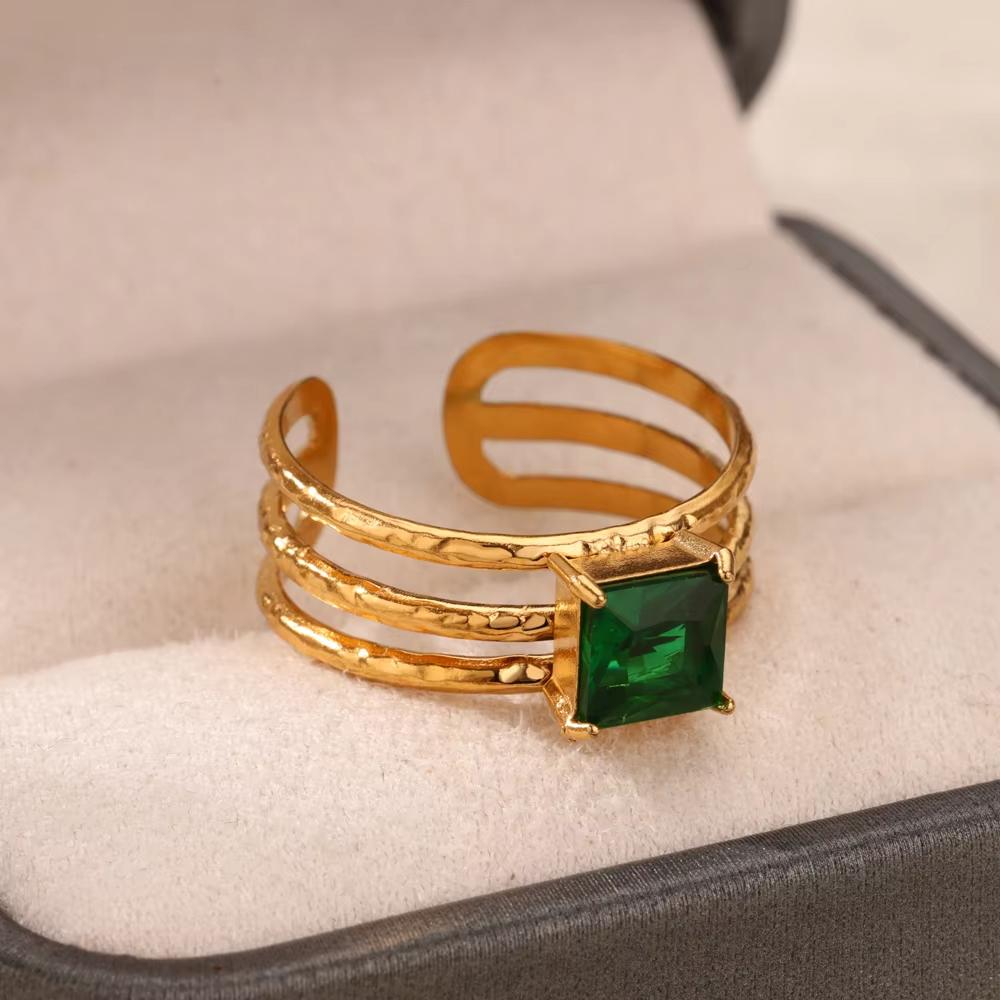 Inele Inimă cu Zircon Cristal Verde Vintage Pentru Femei Culoare Aur Oțel Inoxidabil Inel Deschis Modă Estetic Zircon Cadou Nuntă