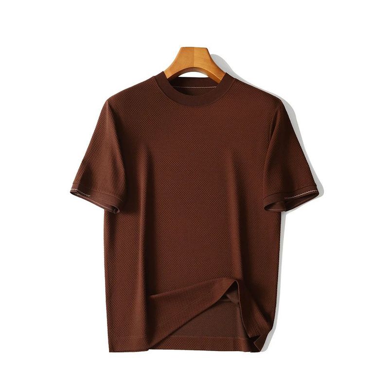 Light Luxurious Beauty Leno Wool Short-Sleeve T-shirt Men 2024 New Arrival Trendy Base Shirt Export Men s Clothing Summer T-shirt Coffee Brown 125