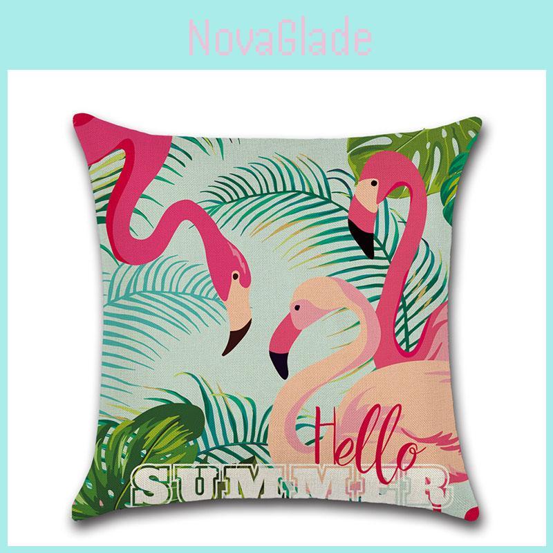 Vibrant Flamingo Tropical Monstera Cotton Linen Throw Pillowcase For Modern Interiors