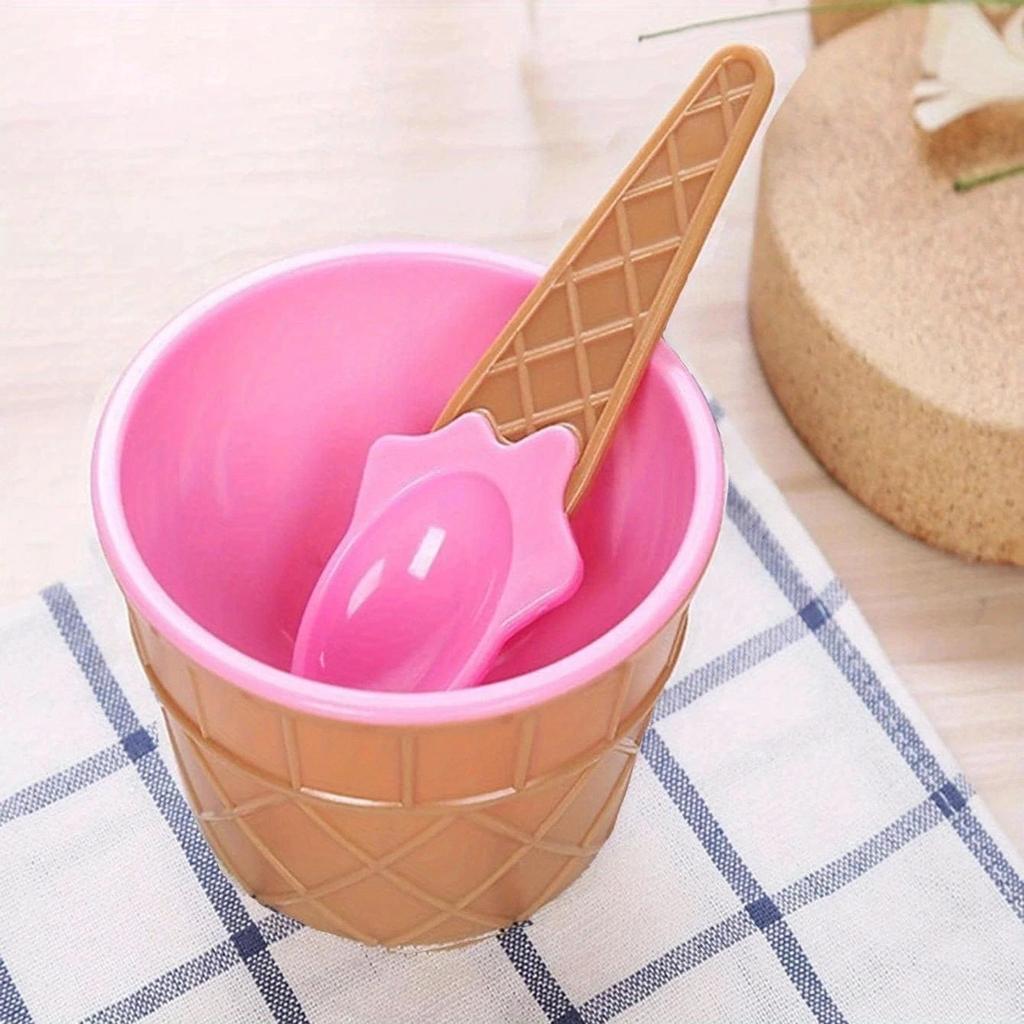 1 Set -Candy Colored Ice Cream Shaped Plastic Bowl, Dessert Ice Cream Bowl