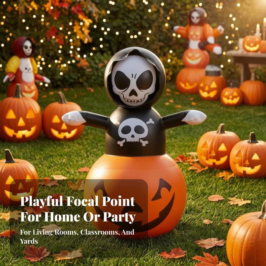 Inflatable Skeleton Pumpkin Sturdy Stack Bright for Entryway
