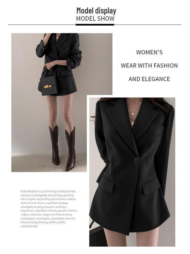 Women's Black Slim Fit Suit Jacket - New Design for Spring/Autumn, Korean & British Style