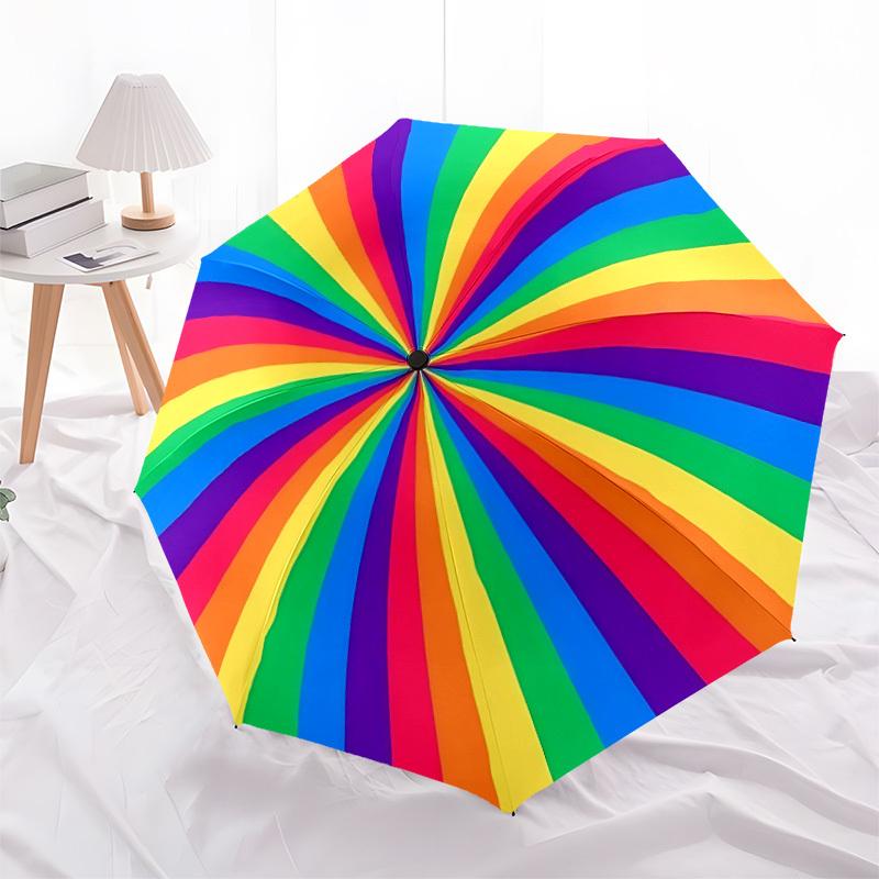 1pc Color Wheel Rainbow Colors Automatic Folding Umbrella - Design, Durable Iron Frame for Travel, Outdoor, Beach Fashion Accessory a0920004